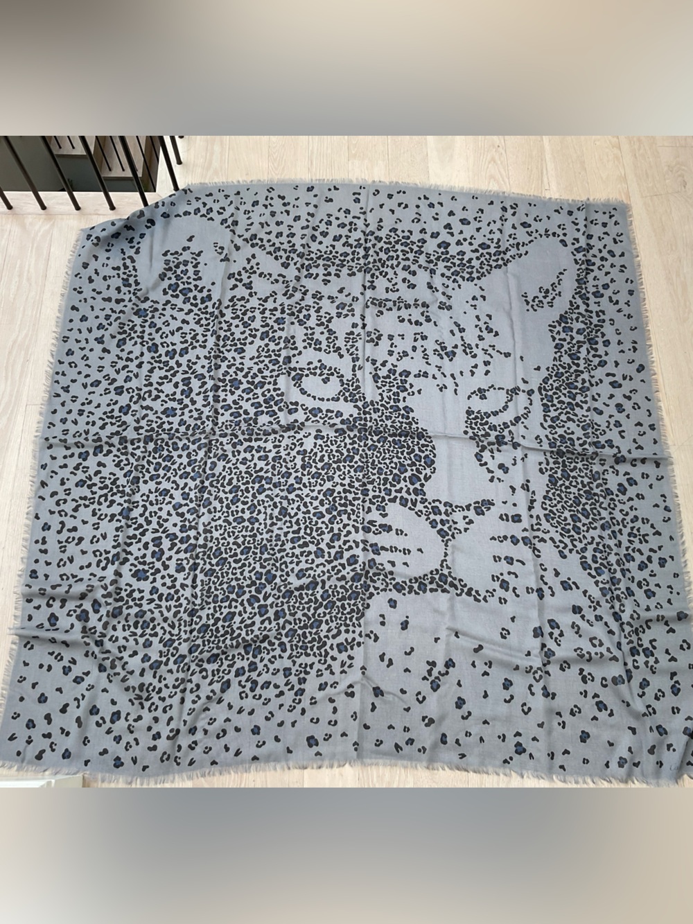 Cartier Gray and Black Leopard Print Scarf